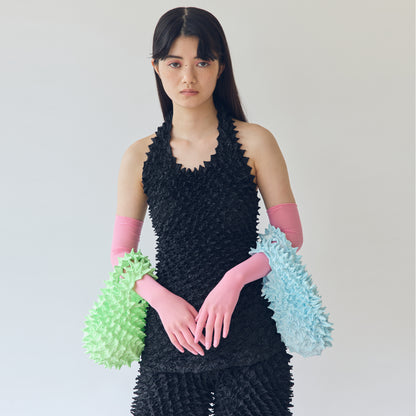 Spiky Shibori Halter Neck Top - Satin Solid Color