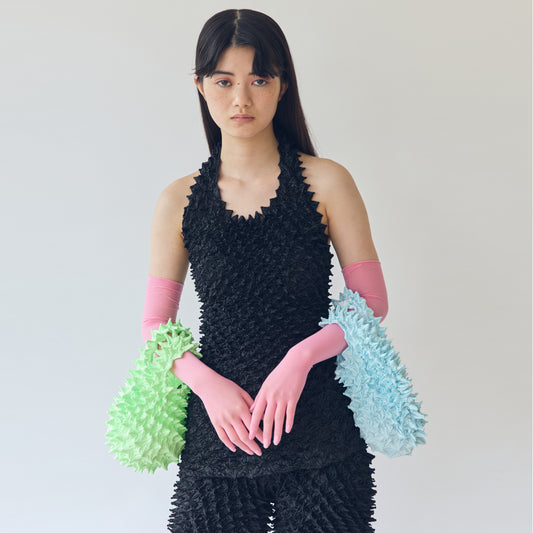 Spiky Shibori Halter Neck Top - Satin Solid Color