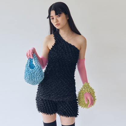 Spiky Shibori Halter Neck Top - Satin Solid Color