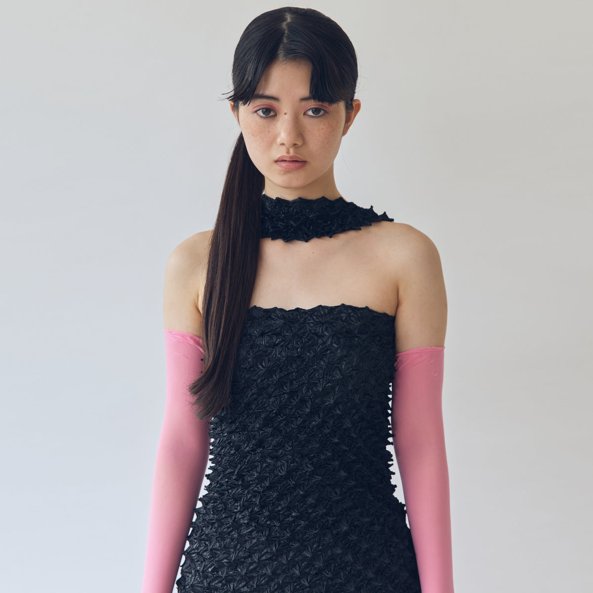 Spiky Shibori Halter Neck Top - Satin Solid Color
