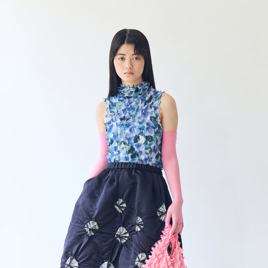 Spiky Shibori Sleeveless Turtleneck Top - Chiffon, Tie-Dye