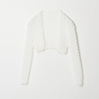  Spiky Shibori Cropped Cardigan - Chiffon/Solid Color