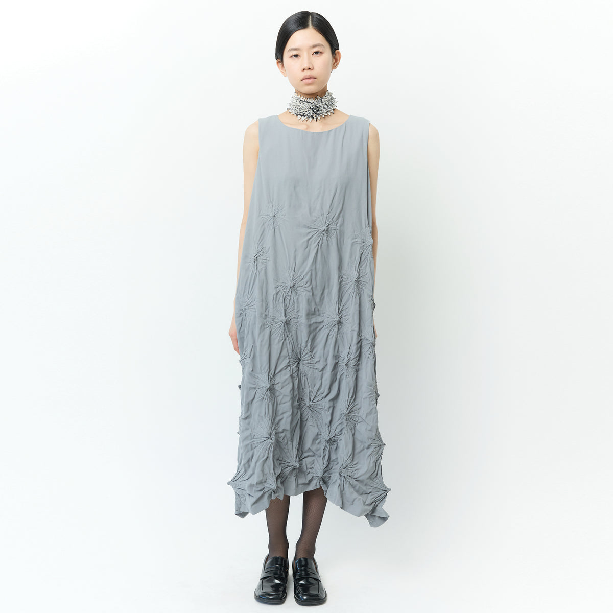 Rolled-Up Shibori Sleeveless Dress, Amundsen/Solid Color