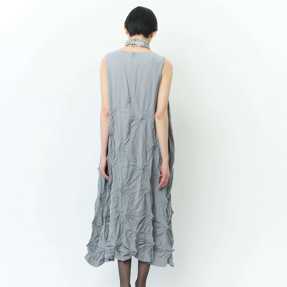 Rolled-Up Shibori Sleeveless Dress, Amundsen/Solid Color