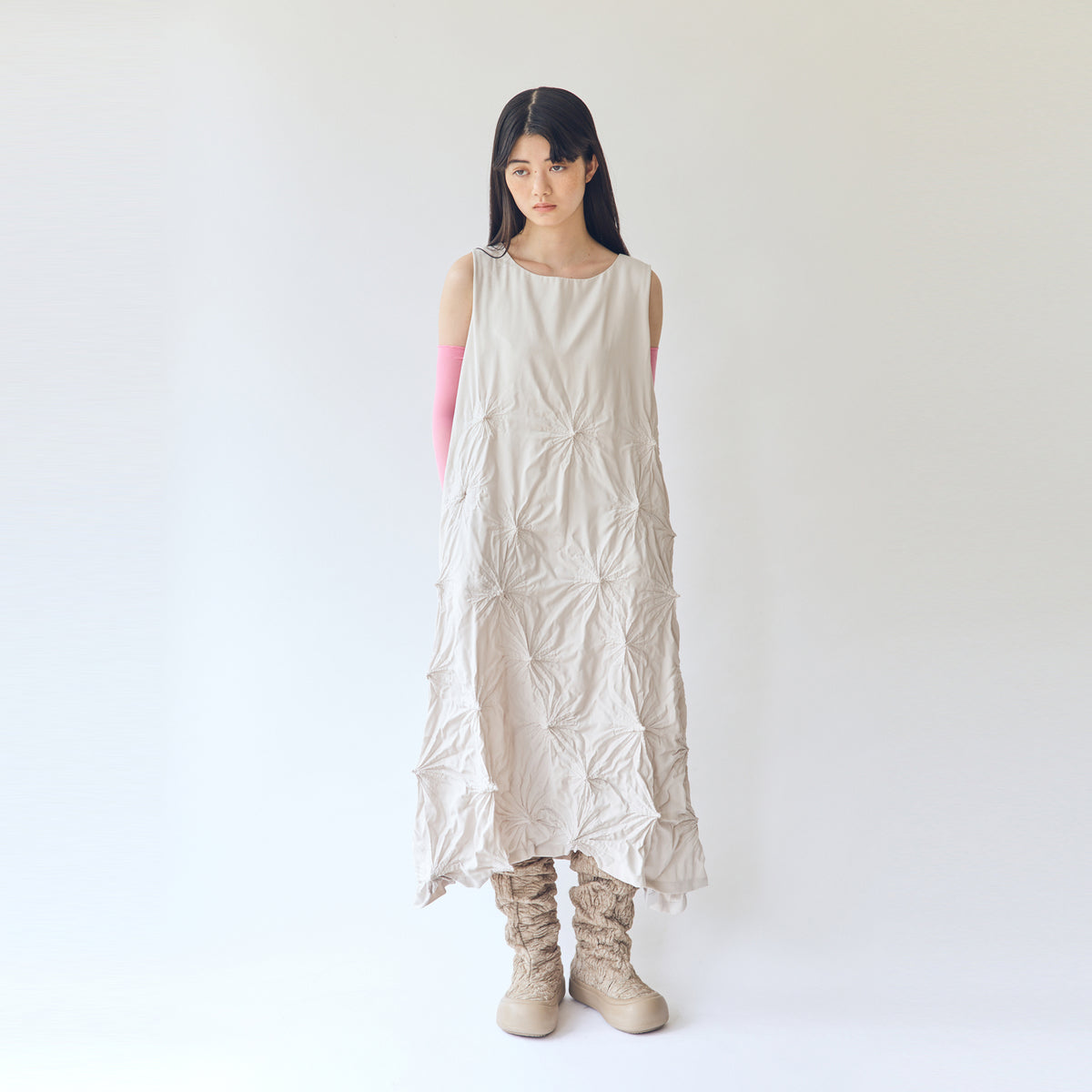 Rolled-Up Shibori Sleeveless Dress, Amundsen/Solid Color