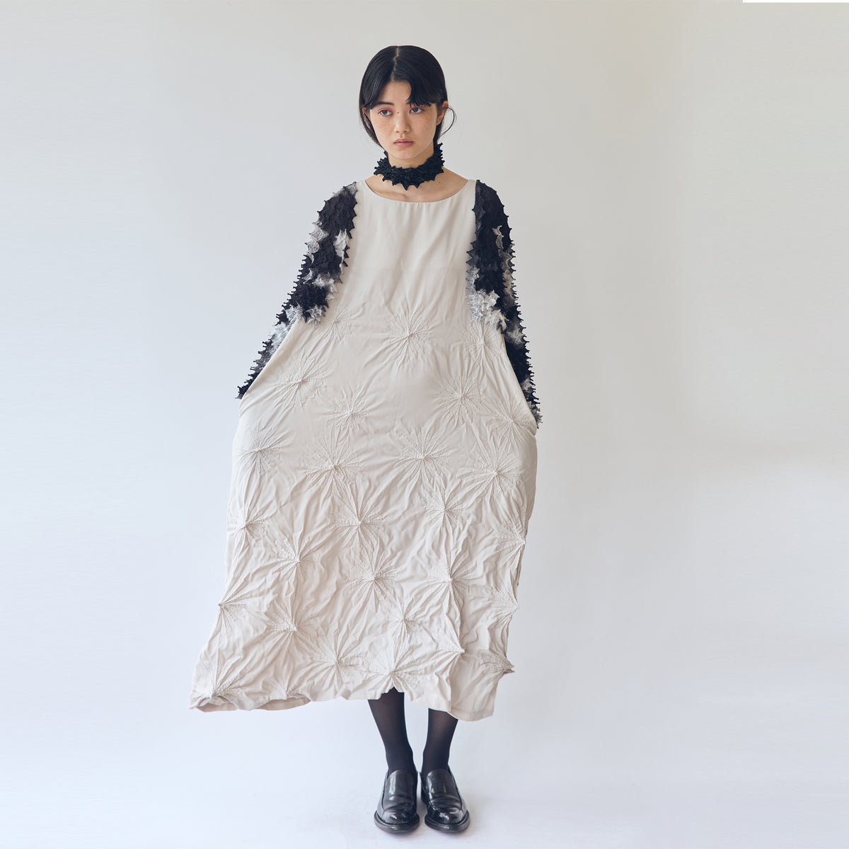 Rolled-Up Shibori Sleeveless Dress, Amundsen/Solid Color
