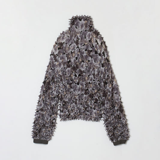 Spiky Shibori Puff Sleeve Top-Chiffon/Unevenly dyed