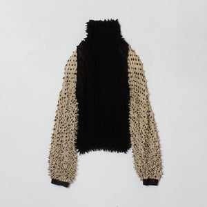 ツンツンのパフスリーブトップス シフォン/無地&ドット柄