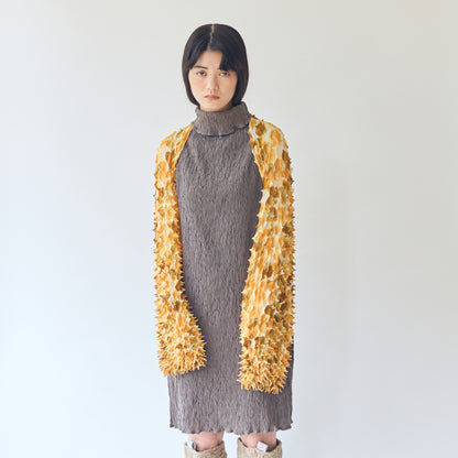 Spiky Shibori Super Crop Top with Bell Sleeves - Unevenly Dyed Chiffon