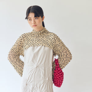 Spiky Shibori Super Crop Top with Bell Sleeves - Dot Pattern Chiffon