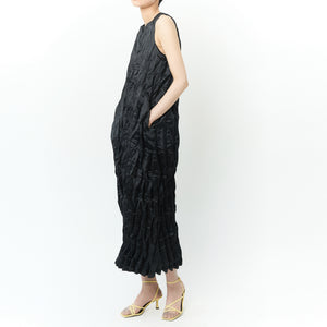 Sleeveless Dress with Accordion Pleats - Solid Colors