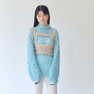 Spiky Shibori Puff Sleeve Top - Crepe de Chine/Solid Color