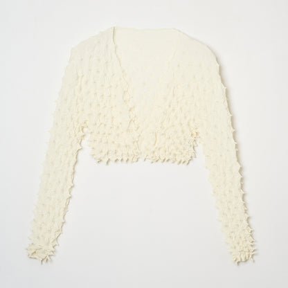  Spiky Shibori Cropped Cardigan - Crepe de Chine/Solid Color