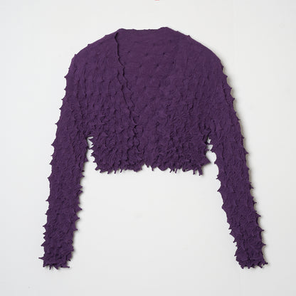  Spiky Shibori Cropped Cardigan - Crepe de Chine/Solid Color