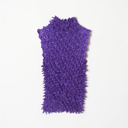 Spiky Shibori Sleeveless Turtleneck Top - Satin/Solid Color