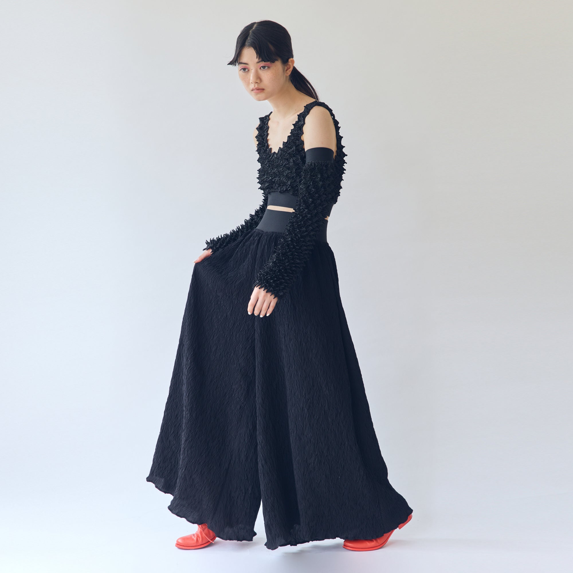 Wavy Super Wide Flare Pants - Micro Stretch Taffeta - BUNZABURO
