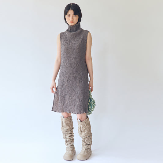 Wavy Sleeveless High Neck Dress