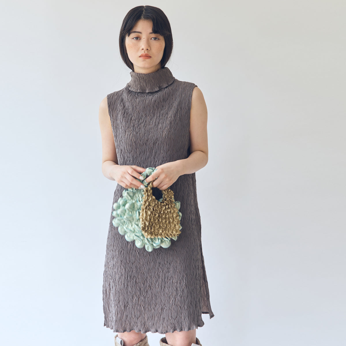 Wavy Sleeveless High Neck Dress