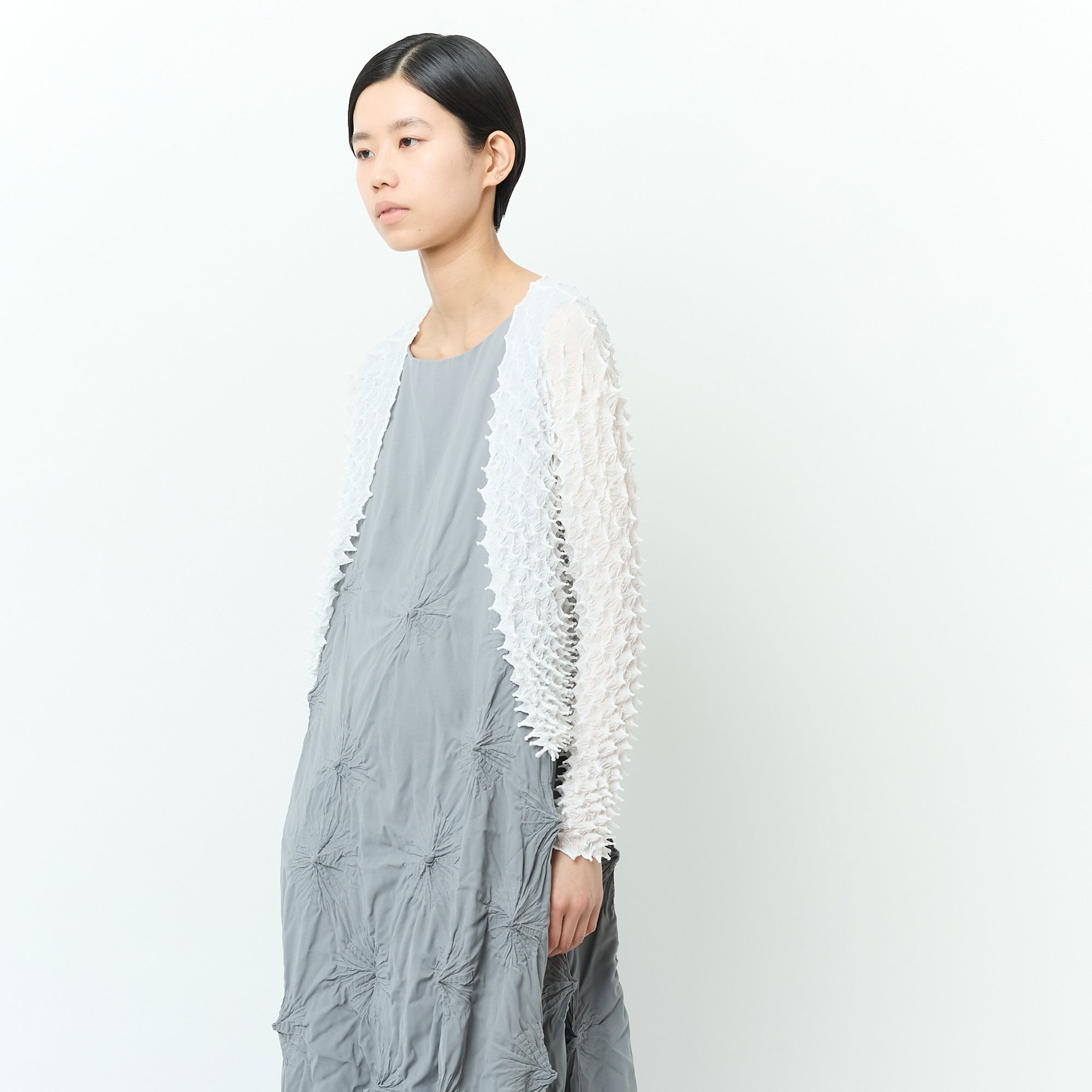 Spiky Shibori Short Cardigan - Chiffon/Solid Color
