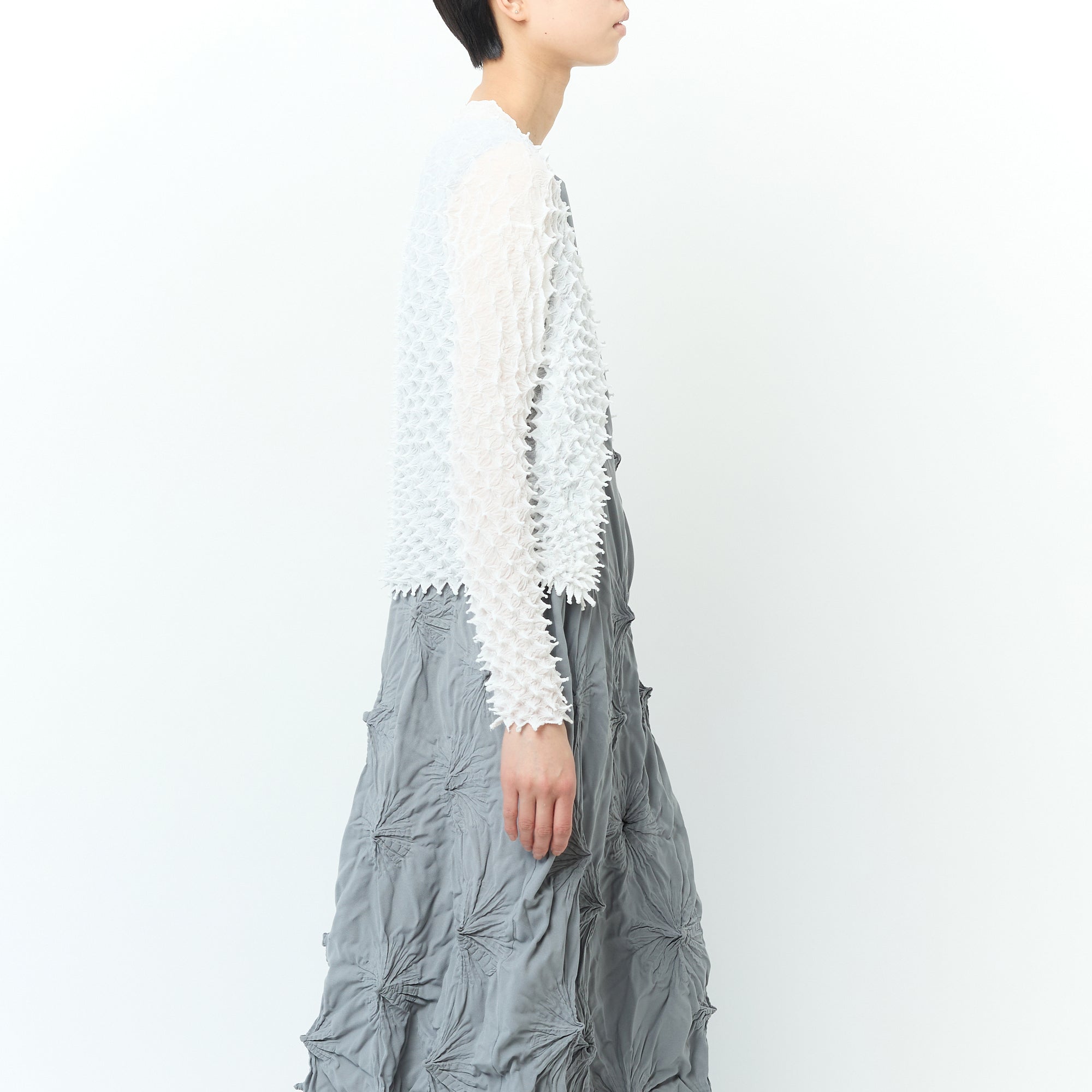 Spiky Shibori Short Cardigan - Chiffon/Solid Color - BUNZABURO