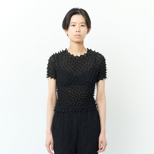 Spiky Shibori Short Sleeve Top Crew Neck Chiffon/Solid