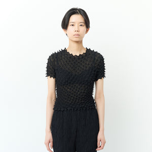 ツンツンの半袖トップス クルーネック シフォン/無地