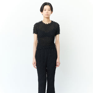ツンツンの半袖トップス クルーネック シフォン/無地