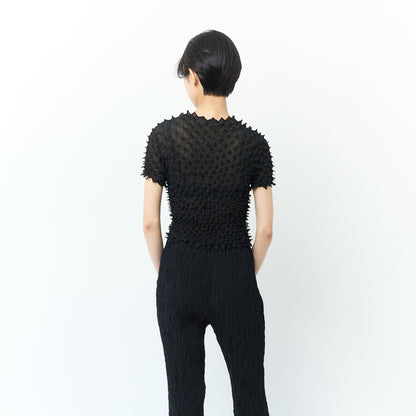 ツンツンの半袖トップス クルーネック シフォン/無地