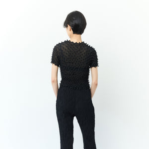 ツンツンの半袖トップス クルーネック シフォン/無地