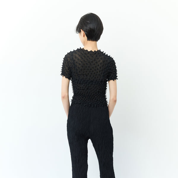 美品　BUNZABURO ツンツンの半袖トップスクルーネックシフォン　プリーツ ツンツンの半袖トップス クルーネック シフォン/無地 - BUNZABURO