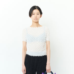 ツンツンの半袖トップス クルーネック シフォン/無地