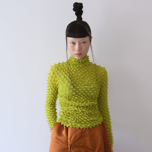 Spiky Shibori Long Sleeve Top - Chiffon/Solid Color